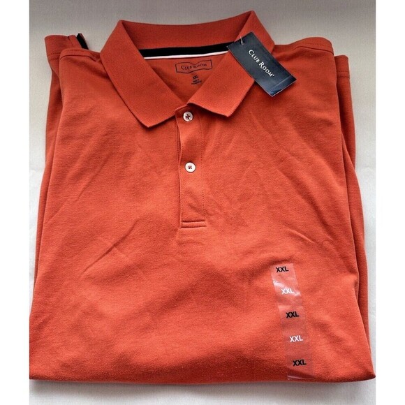 Club Room Men's Polo Shirt Ribbed Trim Short Sleeve Top Flame Orange Size 2XL - Picture 1 of 5